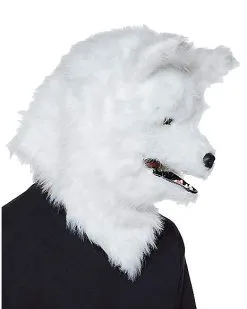 Spirit Halloween Moving Mouth White Wolf Full Mask -Girls Costumes Shop 01271527 c