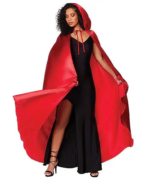 Spirit Halloween Red Satin Hooded Womens Cape 1 Spirit Halloween Red Satin Hooded Womens Cape