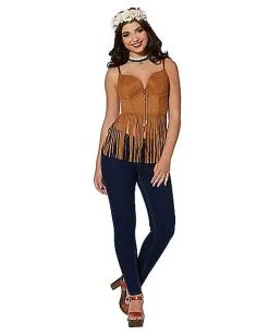 Spirit Halloween Adult Brown Suede Fringe Top -Girls Costumes Shop 01315100 e