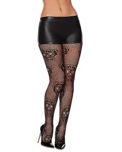 Spirit Halloween Adult Black Decorated Skull Tights