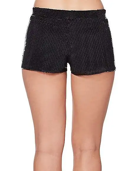 Spirit Halloween Adult Black Sequin Shorts 2 Spirit Halloween Adult Black Sequin Shorts - Image 2