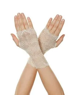 Spirit Halloween Fingerless White Lace Gloves