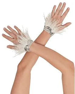 Spirit Halloween White Faux Feather Angel Gloves