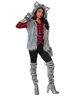 Spirit Halloween Adult Faux Fur Wolf Vest -Girls Costumes Shop 01401173 c
