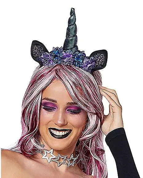 Spirit Halloween Dark Unicorn Flower Headband 2 Spirit Halloween Dark Unicorn Flower Headband -Girls Costumes Shop 01413749 a