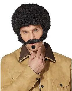 Spirit Halloween 70s Black Curly Wig With Mustache