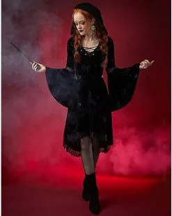 Spirit Halloween Celestial Coven Hooded Velvet Dress -Girls Costumes Shop 01428283 c