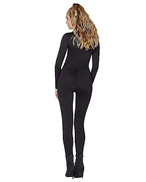 Spirit Halloween Adult Black Zip Up Catsuit 2 Spirit Halloween Adult Black Zip Up Catsuit - Image 2