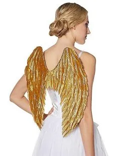 Spirit Halloween Goldtone Feather-Effect Angel Wings