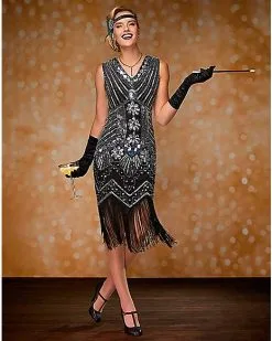 Spirit Halloween Adult Black Beaded Flapper Dress