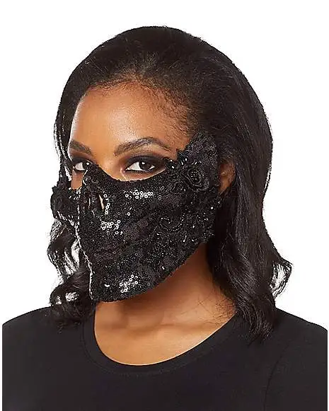 Spirit Halloween Black Skeleton Sequin Half Mask 2 Spirit Halloween Black Skeleton Sequin Half Mask - Image 2