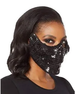 Spirit Halloween Black Skeleton Sequin Half Mask 5 Spirit Halloween Black Skeleton Sequin Half Mask -Girls Costumes Shop 01473255 c