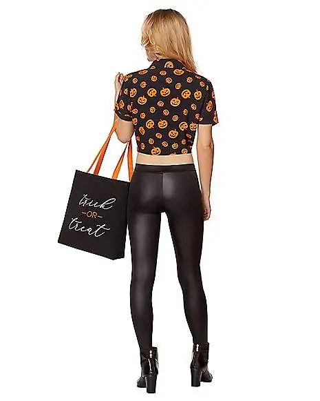 Spirit Halloween Adult Tie Front Pumpkin Shirt And Tote Bag 2 Spirit Halloween Adult Tie Front Pumpkin Shirt And Tote Bag - Image 2