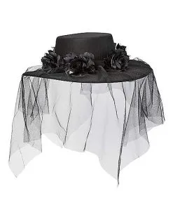 Spirit Halloween Black Veiled Day Of The Dead Flower Hat