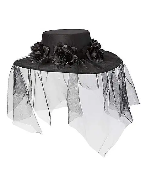 Spirit Halloween Black Veiled Day Of The Dead Flower Hat 3 Spirit Halloween Black Veiled Day Of The Dead Flower Hat - Image 3