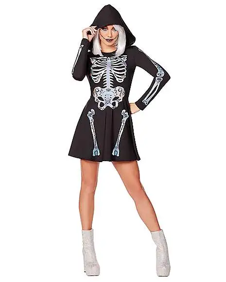 Spirit Halloween Adult Skeleton Hooded Dress 1 Spirit Halloween Adult Skeleton Hooded Dress