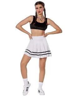 Spirit Halloween White Striped Pleated Cheerleader Skirt -Girls Costumes Shop 01522218 c