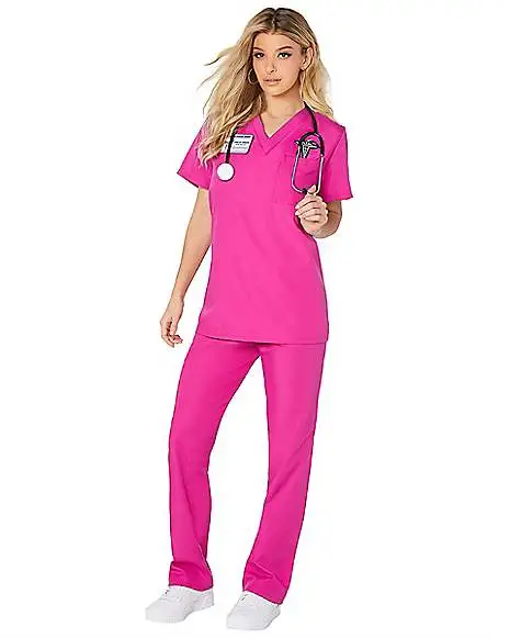 Spirit Halloween Adult Magenta Medical Scrubs Costume 1 Spirit Halloween Adult Magenta Medical Scrubs Costume