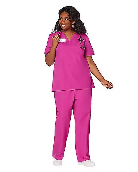 Spirit Halloween Adult Magenta Medical Scrubs Costume 2 Spirit Halloween Adult Magenta Medical Scrubs Costume - Image 2