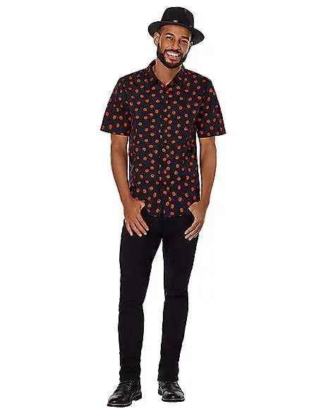 Spirit Halloween Pumpkin Print Button Down Shirt 1 Spirit Halloween Pumpkin Print Button Down Shirt