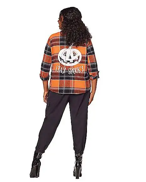 Spirit Halloween Adult Stay Spooky Flannel Shirt 2 Spirit Halloween Adult Stay Spooky Flannel Shirt - Image 2