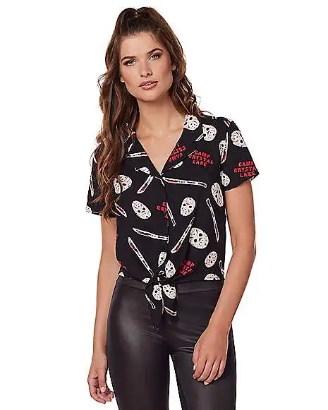 Spirit Halloween Jason Voorhees Tie Front Shirt - Friday The 13th 1 Spirit Halloween Jason Voorhees Tie Front Shirt - Friday The 13th