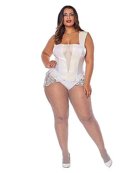 Spirit Halloween White Faux Leather Lace Plus Size Bodysuit 1 Spirit Halloween White Faux Leather Lace Plus Size Bodysuit