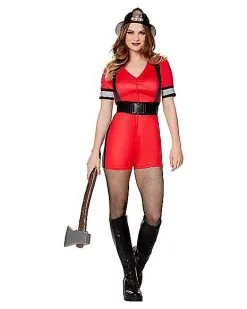 Spirit Halloween Adult Firefighter Romper Costume