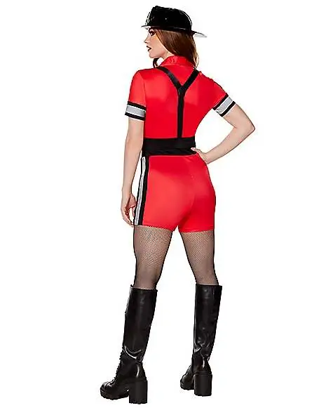 Spirit Halloween Adult Firefighter Romper Costume 2 Spirit Halloween Adult Firefighter Romper Costume - Image 2
