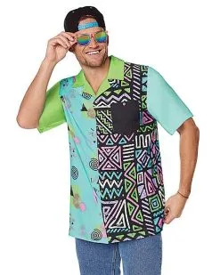 Spirit Halloween Adult '80s Button Down Shirt