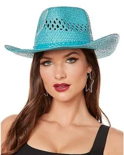 Spirit Halloween Blue Straw Cowboy Hat