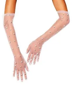 Spirit Halloween Royal Faux Pearl Sheer Gloves