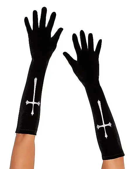 Spirit Halloween Black Gothic Cross Gloves 1 Spirit Halloween Black Gothic Cross Gloves