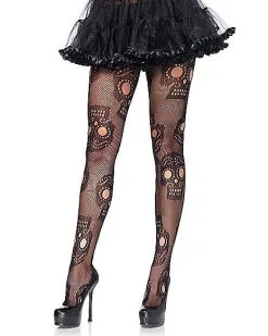 Spirit Halloween Adult Black Decorated Skull Tights -Girls Costumes Shop 07406721 a